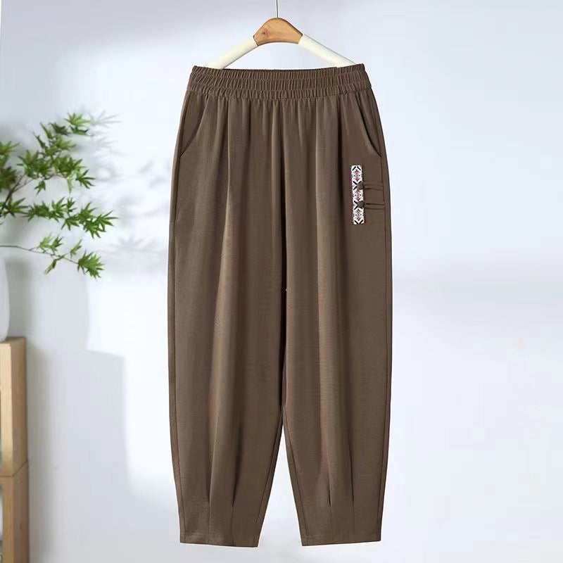 Pantaloni noi de vară subțiri din bumbac și in, cu nouă puncte_4045765