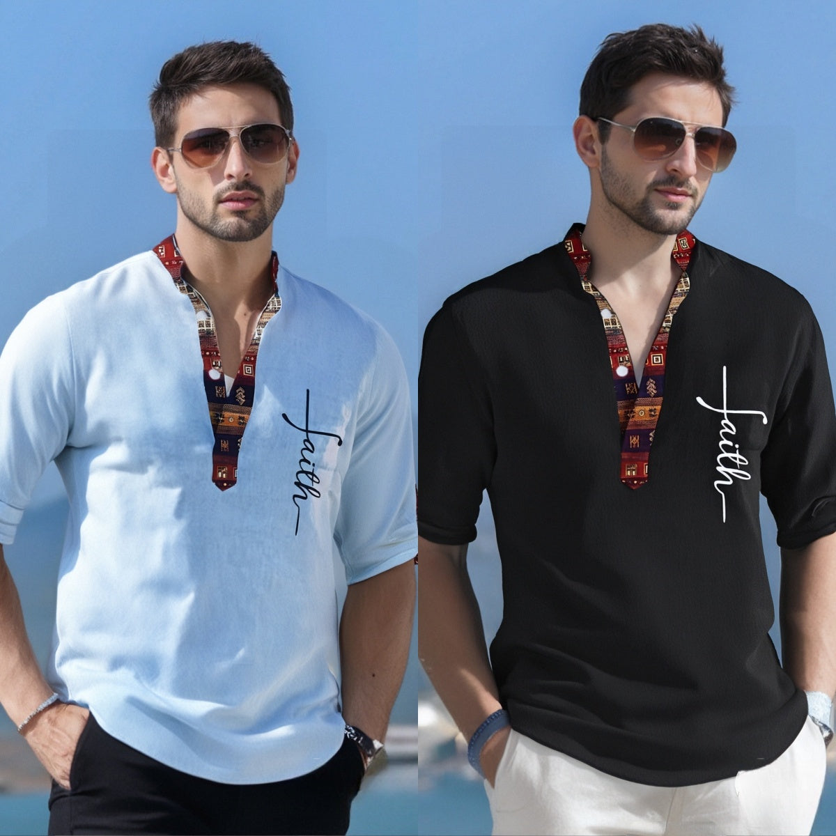 【49% reducere】T-shirt pentru bărbați, de marime mare, din bumbac, cămăși cu decolteu în V_4043914