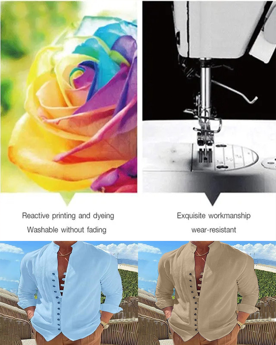 【Cumpără 1 primești 1 gratis】【S-3XL】Cămașă casual pentru bărbați cu guler stand cu nasturi_4035537