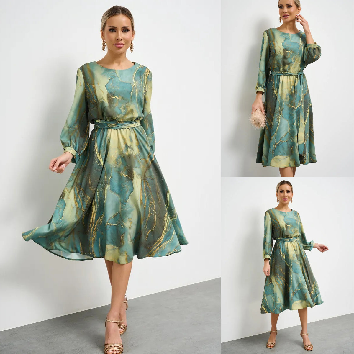 💃✨ Rochie verde elegantă 2025 cu mânecă lungă Stil rafinat pentru primăvară