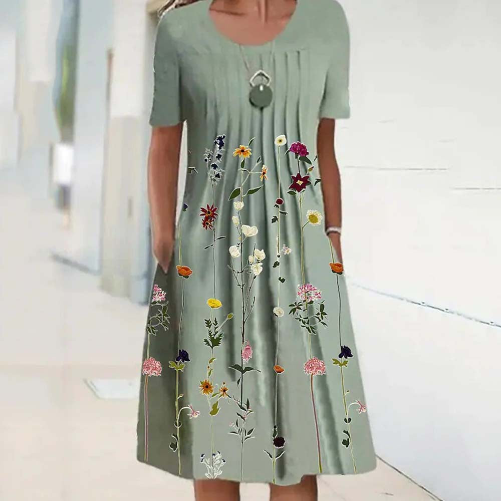 【40-100KG】Rochie de damă cu imprimeu, decolteu rotund, la modă, primăvară-vară 2025-4045180