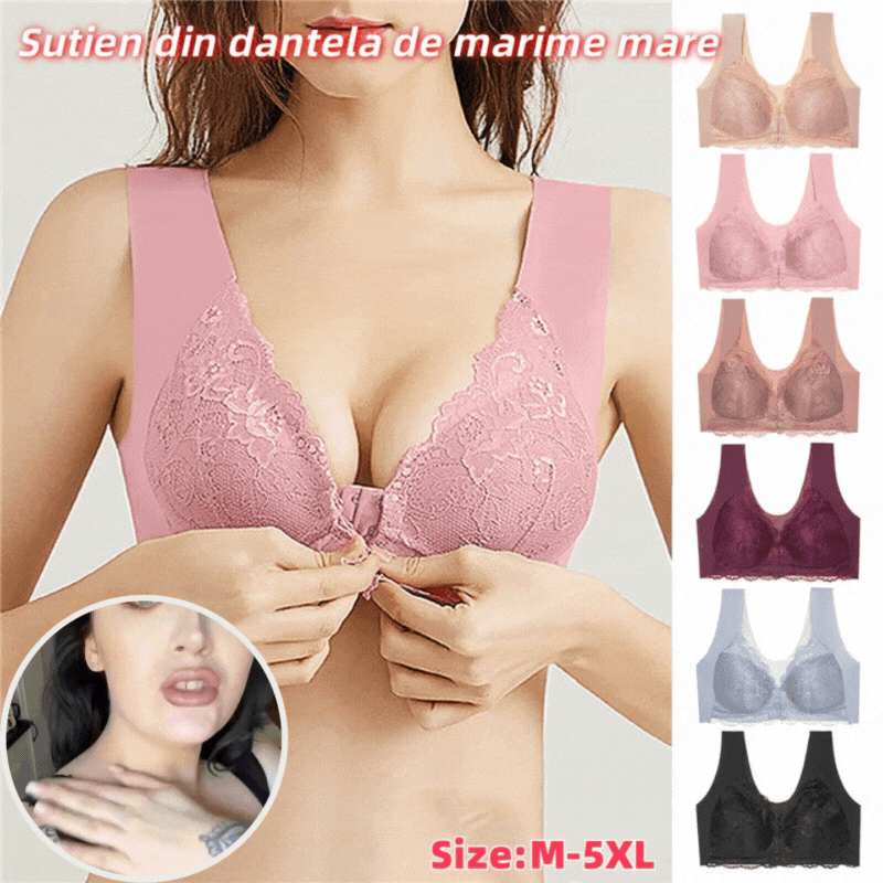 ✨【Produs bestseller】【3 bucăți】 Închidere față de dimensiuni mari, sexy, fără inel de oțel, sutien frumos pe spate