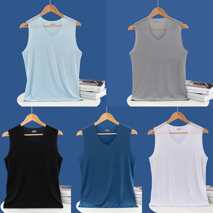 【Cumperi 3, primești 2 gratuit – în total 5 bucăți 】【L–5XL】Maiou bărbătesc de vară din mătase de gheață, fără cusături, model subțire, mărimi mari_4045195