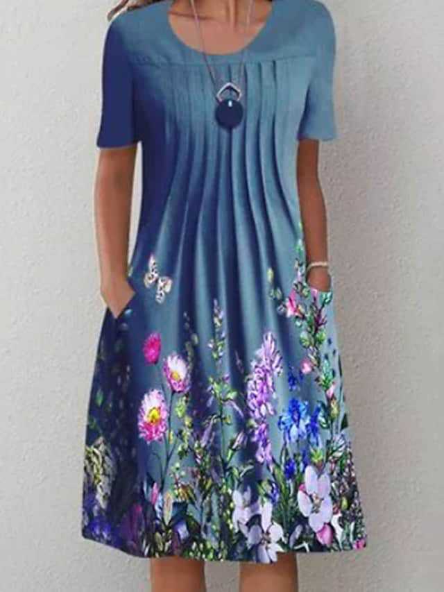 【40-100KG】Rochie de damă cu imprimeu, decolteu rotund, la modă, primăvară-vară 2025-4045180