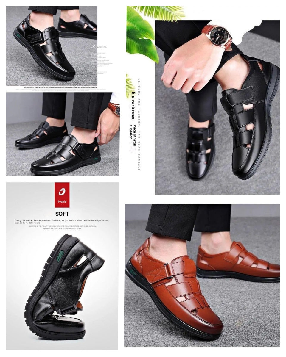 【38-44】2025 Vară Sandale Bărbați Piele de vacă Respirabil Hollow Anti-alunecare Casual_4039863
