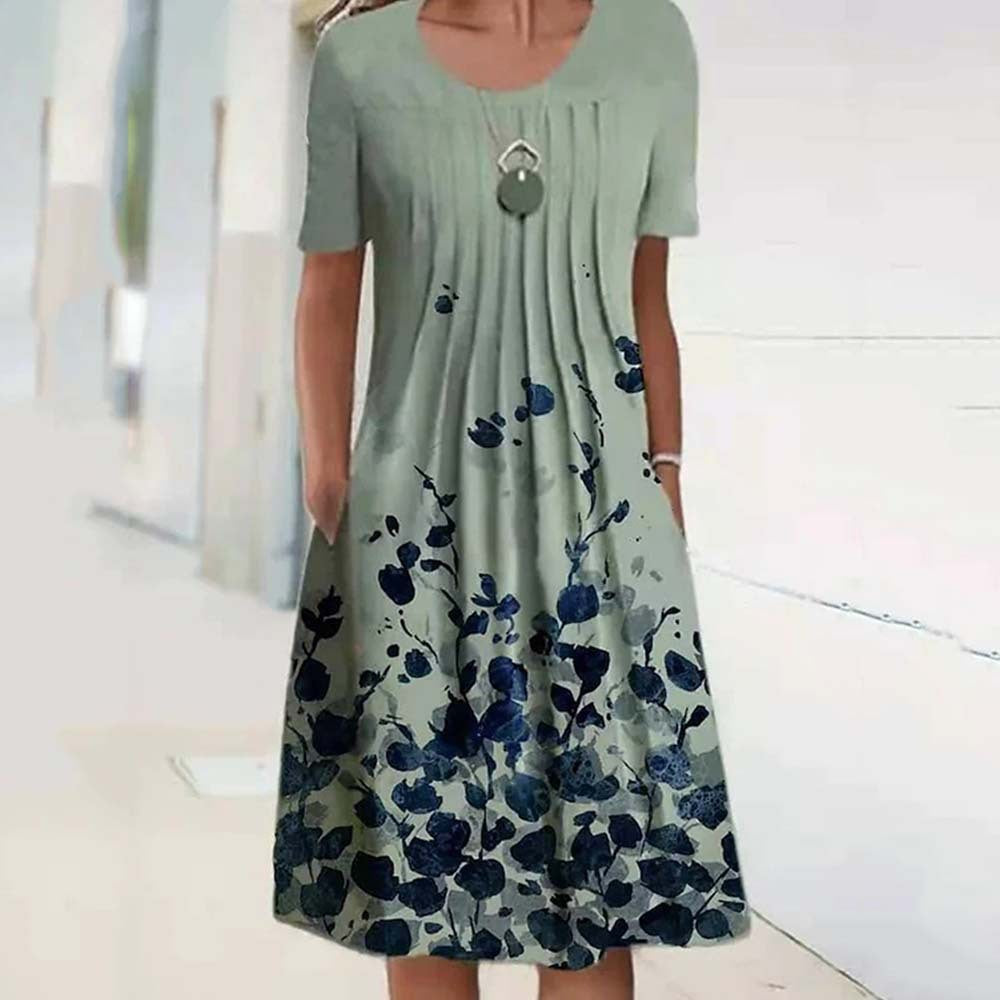【40-100KG】Rochie de damă cu imprimeu, decolteu rotund, la modă, primăvară-vară 2025-4045180