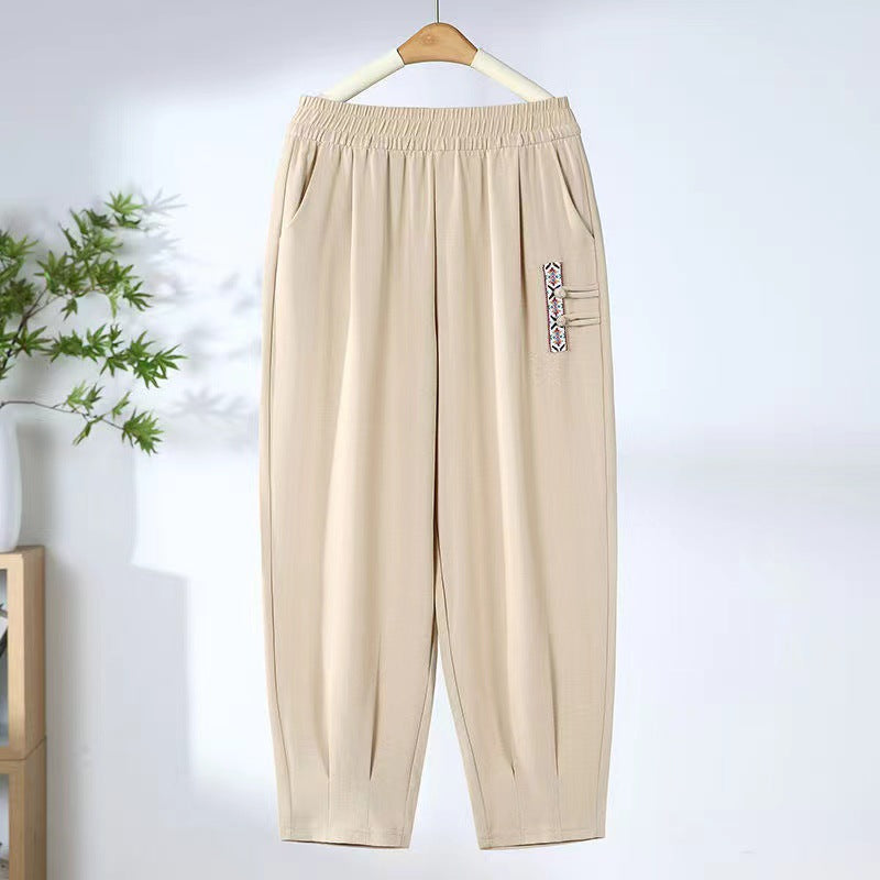 Pantaloni noi de vară subțiri din bumbac și in, cu nouă puncte_4045765