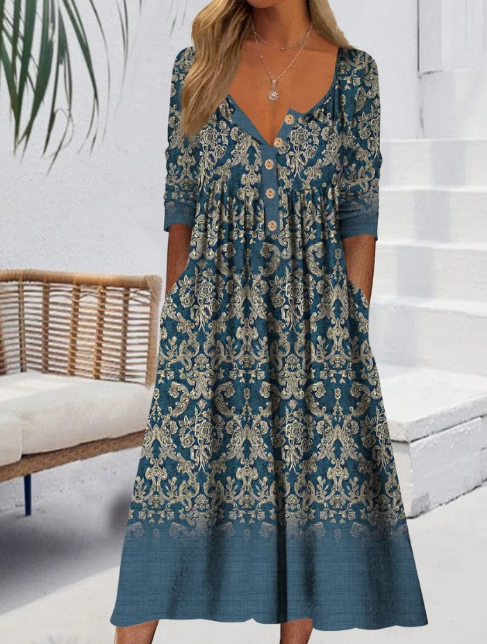 【S-3XL】Rochie Nouă de Damă 2025 cu Imprimeu la Modă și Buzunare Stil Casual & Lejer Must-Have Vara_4045769