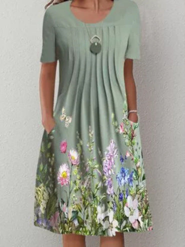 【40-100KG】Rochie de damă cu imprimeu, decolteu rotund, la modă, primăvară-vară 2025-4045180