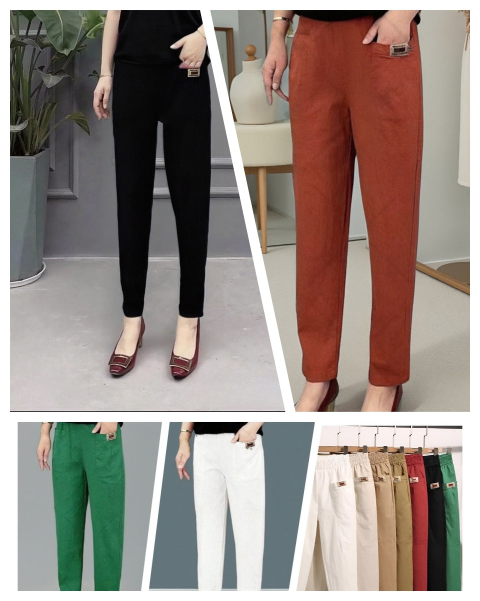 【Cumpărați 1, primiți 1 gratuit】HOT SALE-50%Pantaloni de damă din bumbac cu talie elastică_4038265