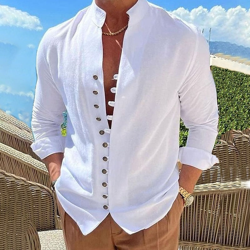 【Cumpără 1 primești 1 gratis】【S-3XL】Cămașă casual pentru bărbați cu guler stand cu nasturi_4035537