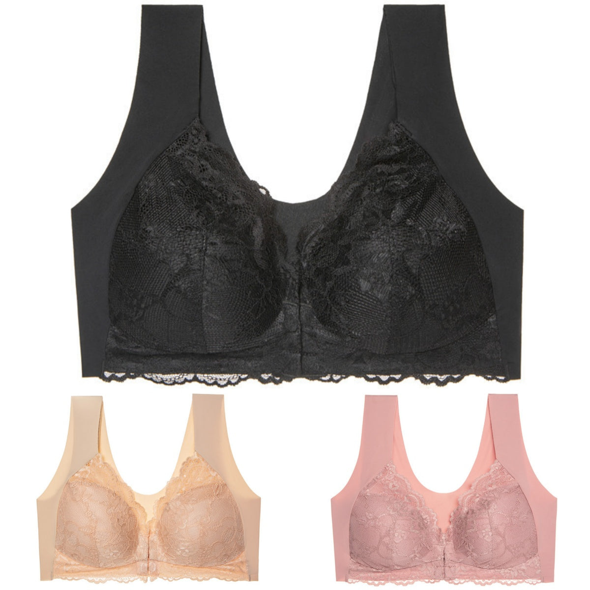 ✨【Produs bestseller】【3 bucăți】 Închidere față de dimensiuni mari, sexy, fără inel de oțel, sutien frumos pe spate