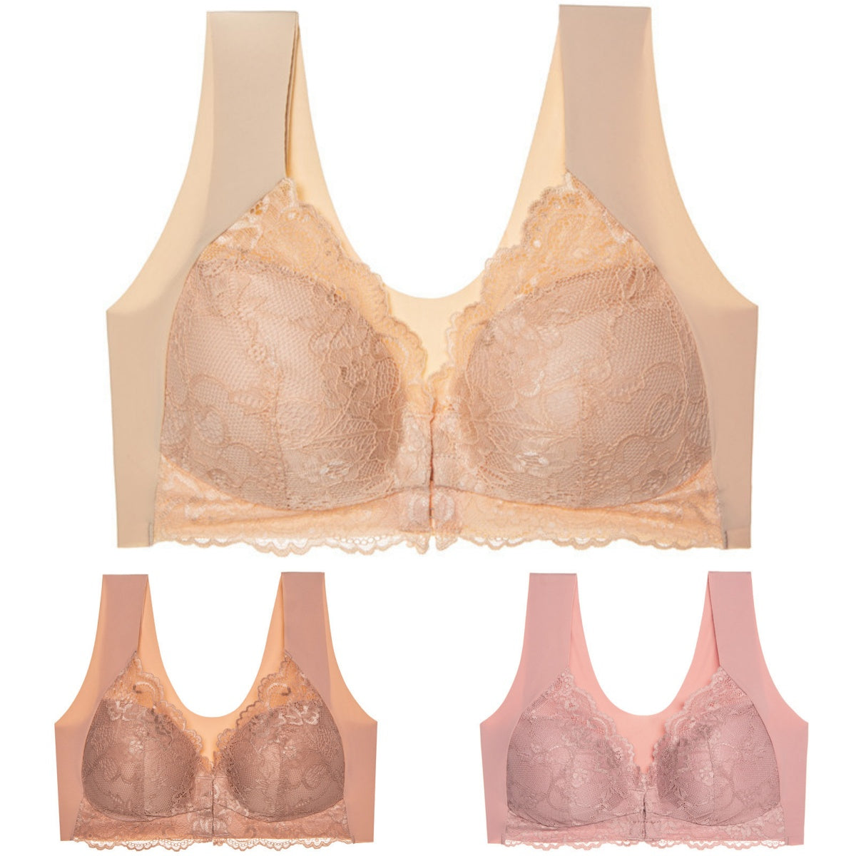 ✨【Produs bestseller】【3 bucăți】 Închidere față de dimensiuni mari, sexy, fără inel de oțel, sutien frumos pe spate