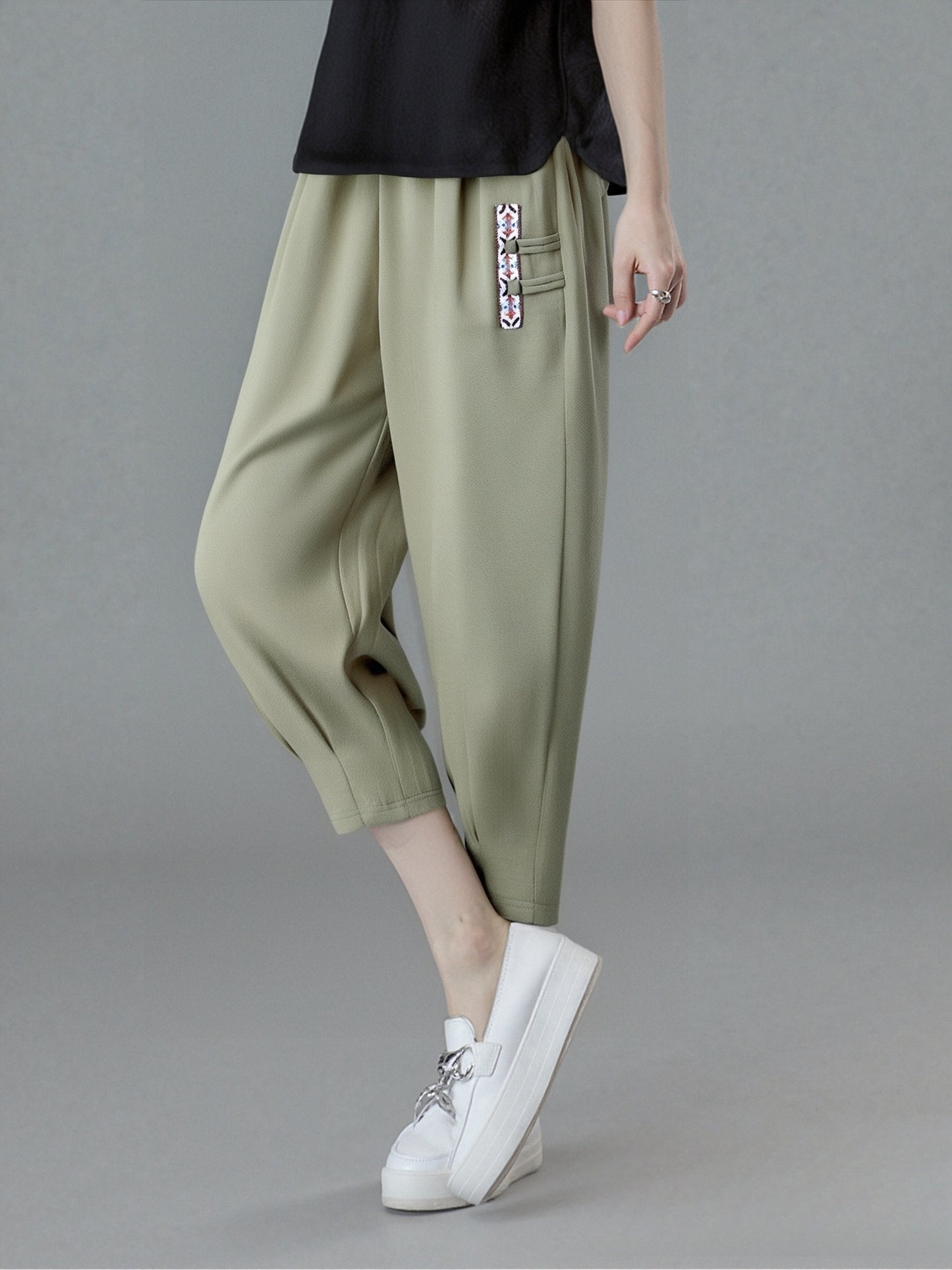 Pantaloni noi de vară subțiri din bumbac și in, cu nouă puncte_4045765