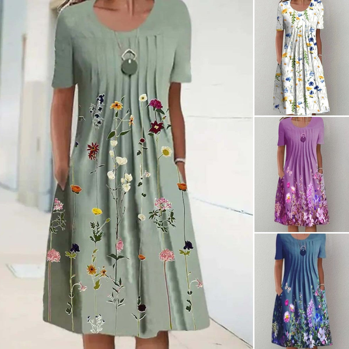 【40-100KG】Rochie de damă cu imprimeu, decolteu rotund, la modă, primăvară-vară 2025-4045180