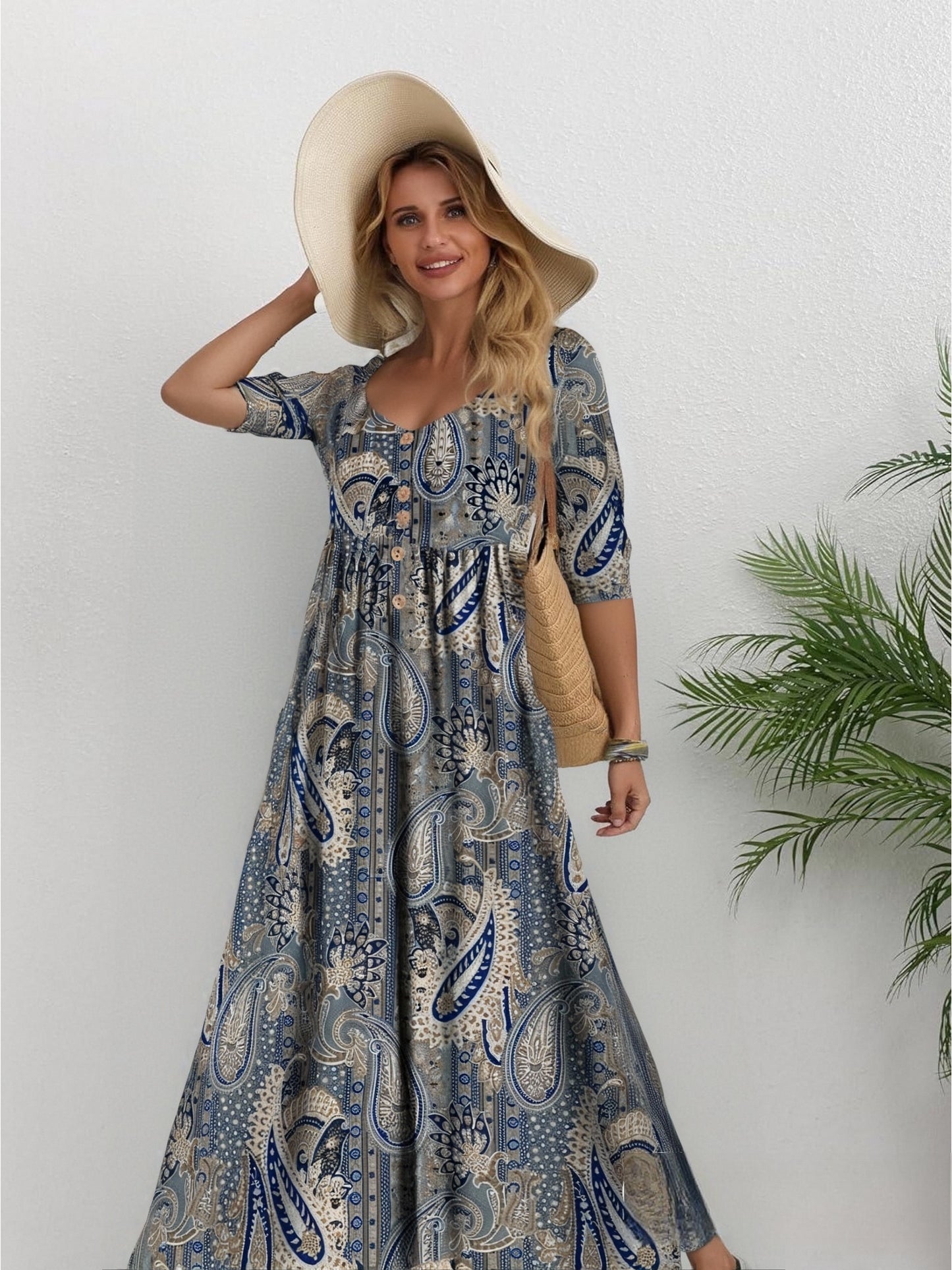 【S-3XL】Rochie Nouă de Damă 2025 cu Imprimeu la Modă și Buzunare Stil Casual & Lejer Must-Have Vara_4045769