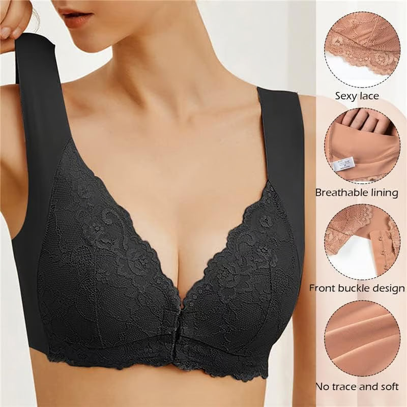 ✨【Produs bestseller】【3 bucăți】 Închidere față de dimensiuni mari, sexy, fără inel de oțel, sutien frumos pe spate