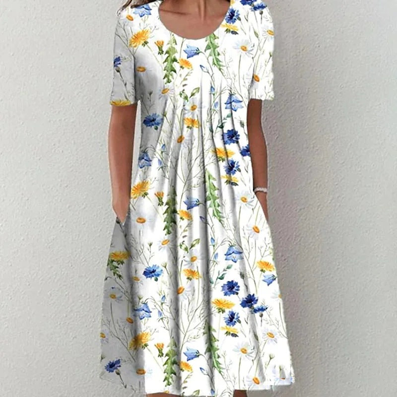【40-100KG】Rochie de damă cu imprimeu, decolteu rotund, la modă, primăvară-vară 2025-4045180