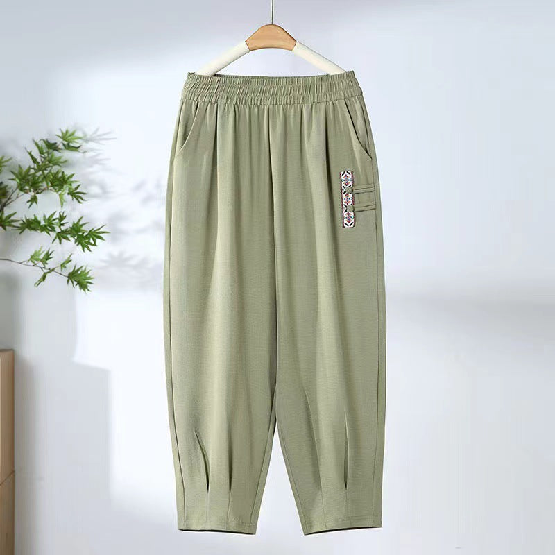 Pantaloni noi de vară subțiri din bumbac și in, cu nouă puncte_4045765