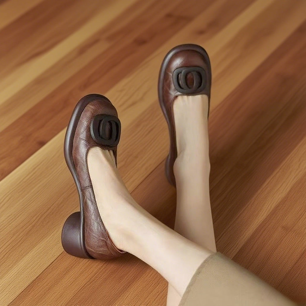 【35-40】2025 Pantofi versatili din piele moale Toc gros retro de 4 cm Vârf rotund la modă_4040507