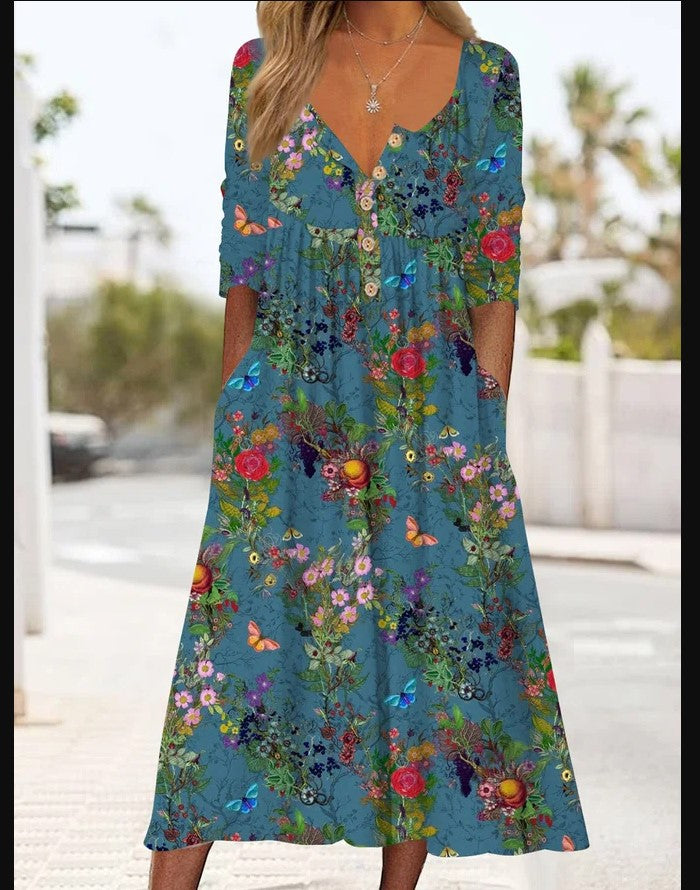 【S-3XL】Rochie Nouă de Damă 2025 cu Imprimeu la Modă și Buzunare Stil Casual & Lejer Must-Have Vara_4045769