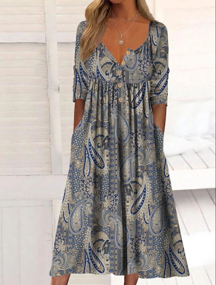 【S-3XL】Rochie Nouă de Damă 2025 cu Imprimeu la Modă și Buzunare Stil Casual & Lejer Must-Have Vara_4045769