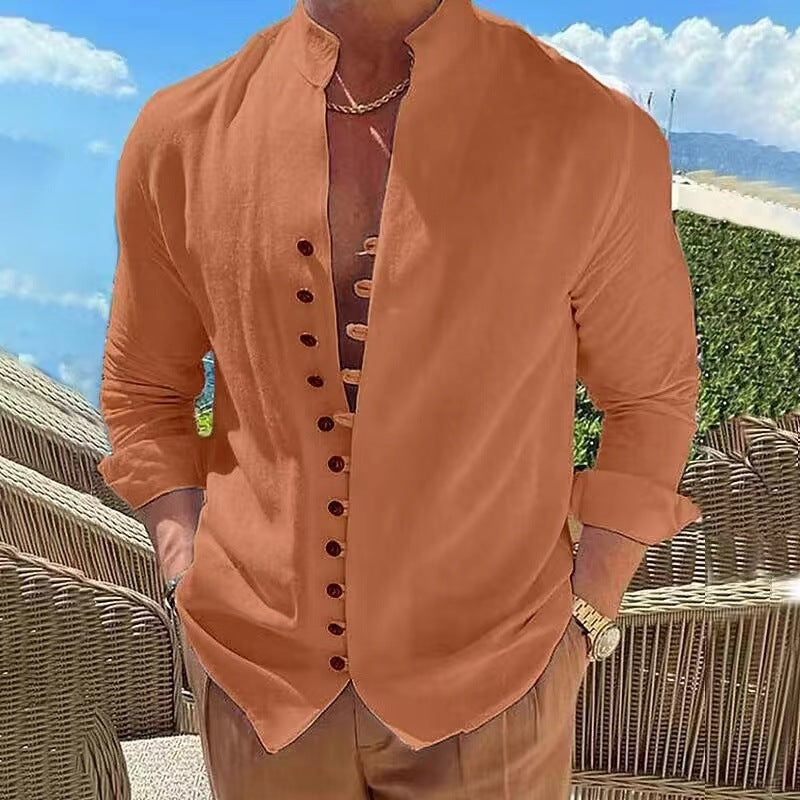 【Cumpără 1 primești 1 gratis】【S-3XL】Cămașă casual pentru bărbați cu guler stand cu nasturi_4035537