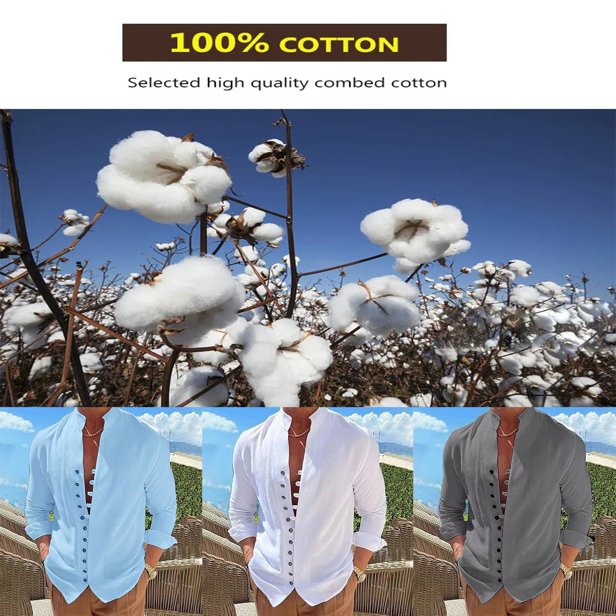 【Cumpără 1 primești 1 gratis】【S-3XL】Cămașă casual pentru bărbați cu guler stand cu nasturi_4035537