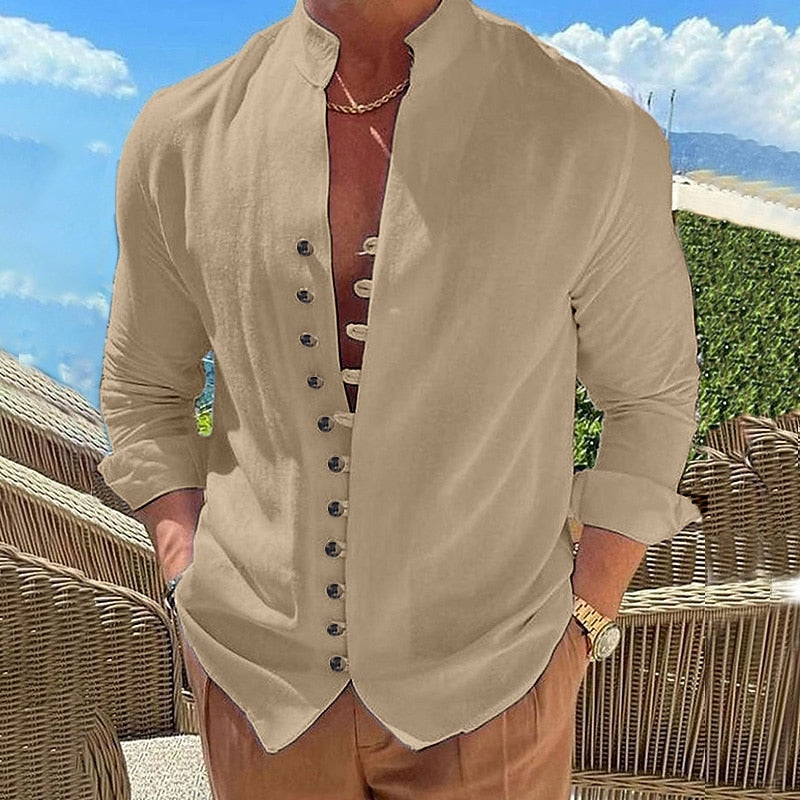 【Cumpără 1 primești 1 gratis】【S-3XL】Cămașă casual pentru bărbați cu guler stand cu nasturi_4035537