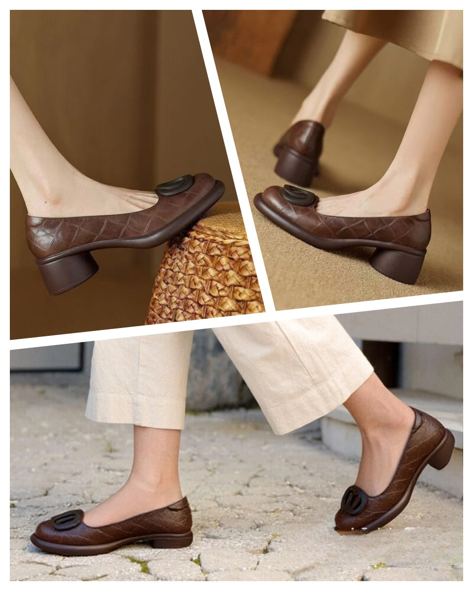 【35-40】2025 Pantofi versatili din piele moale Toc gros retro de 4 cm Vârf rotund la modă_4040507