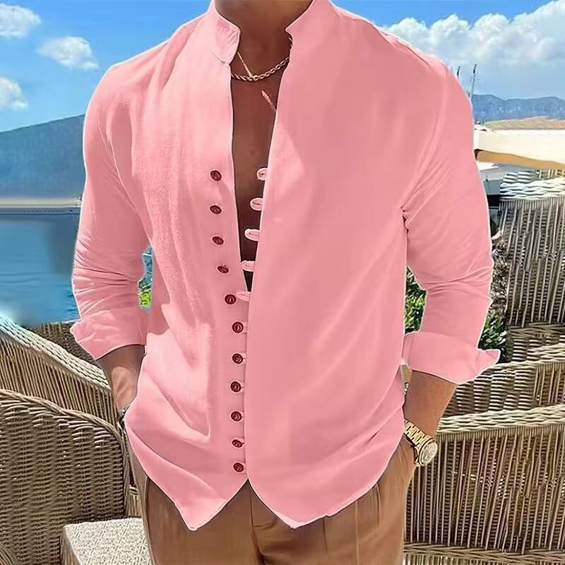 【Cumpără 1 primești 1 gratis】【S-3XL】Cămașă casual pentru bărbați cu guler stand cu nasturi_4035537