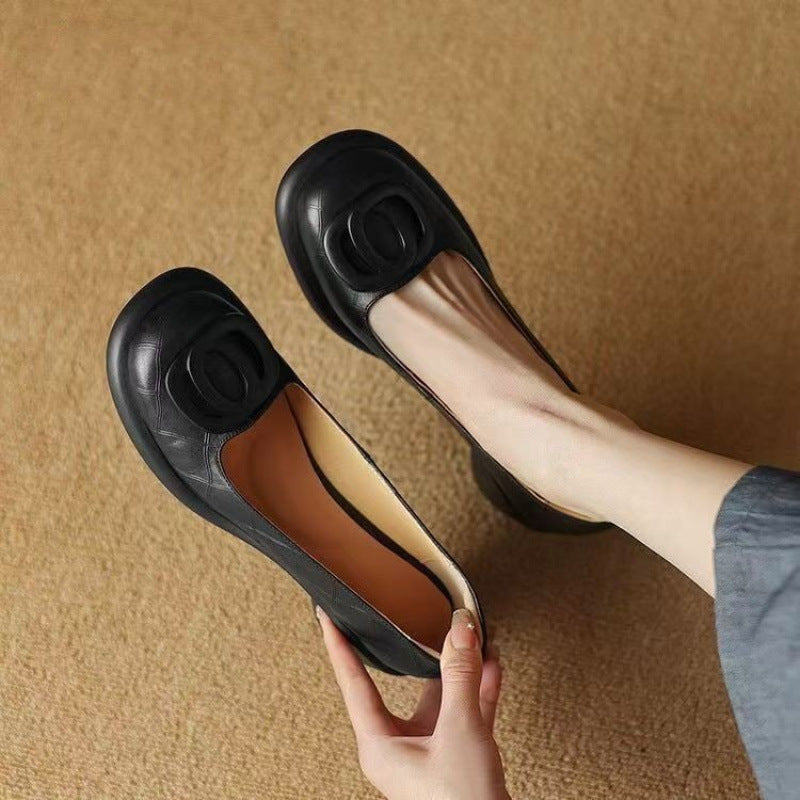 【35-40】2025 Pantofi versatili din piele moale Toc gros retro de 4 cm Vârf rotund la modă_4040507