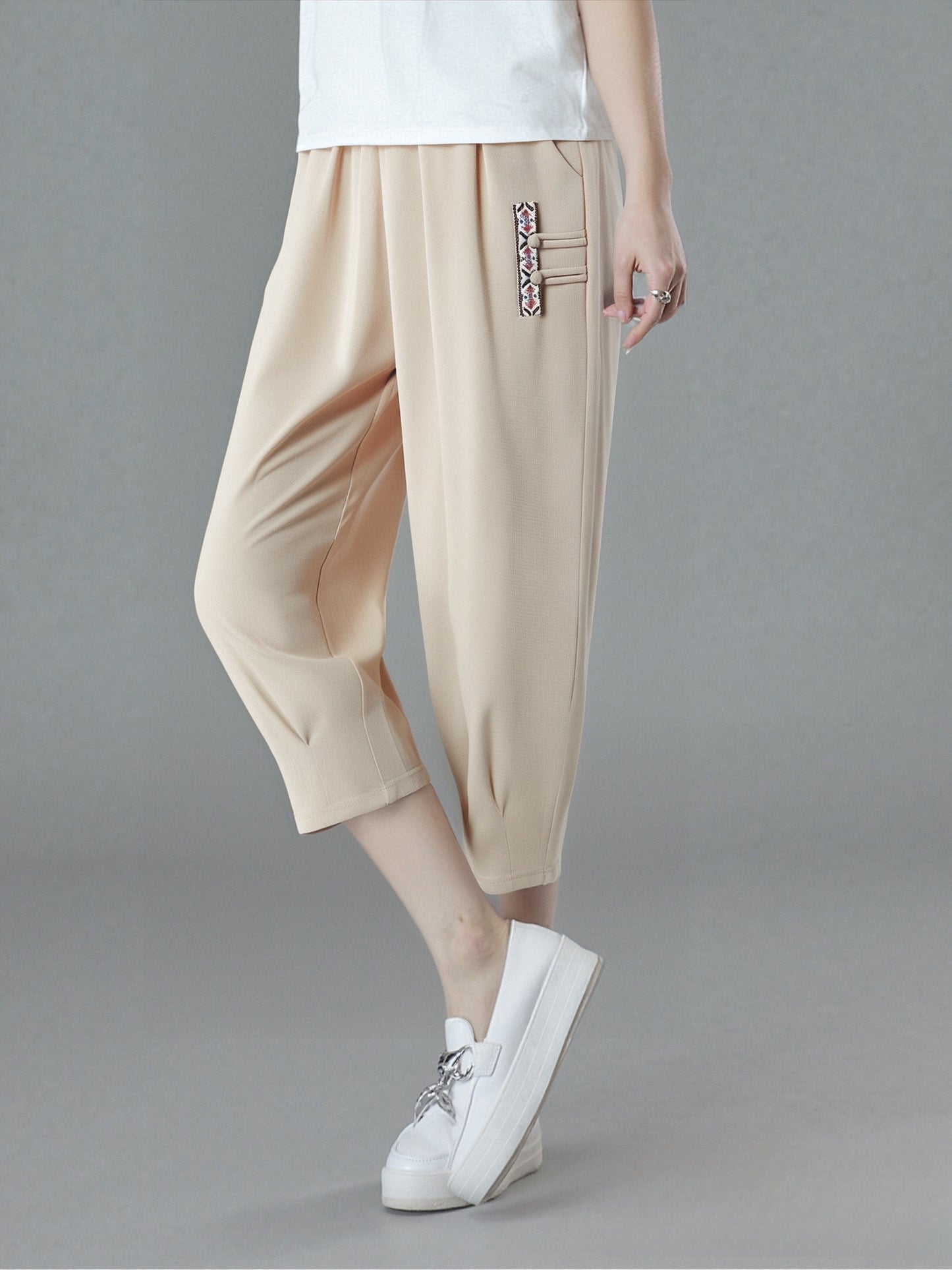 Pantaloni noi de vară subțiri din bumbac și in, cu nouă puncte_4045765