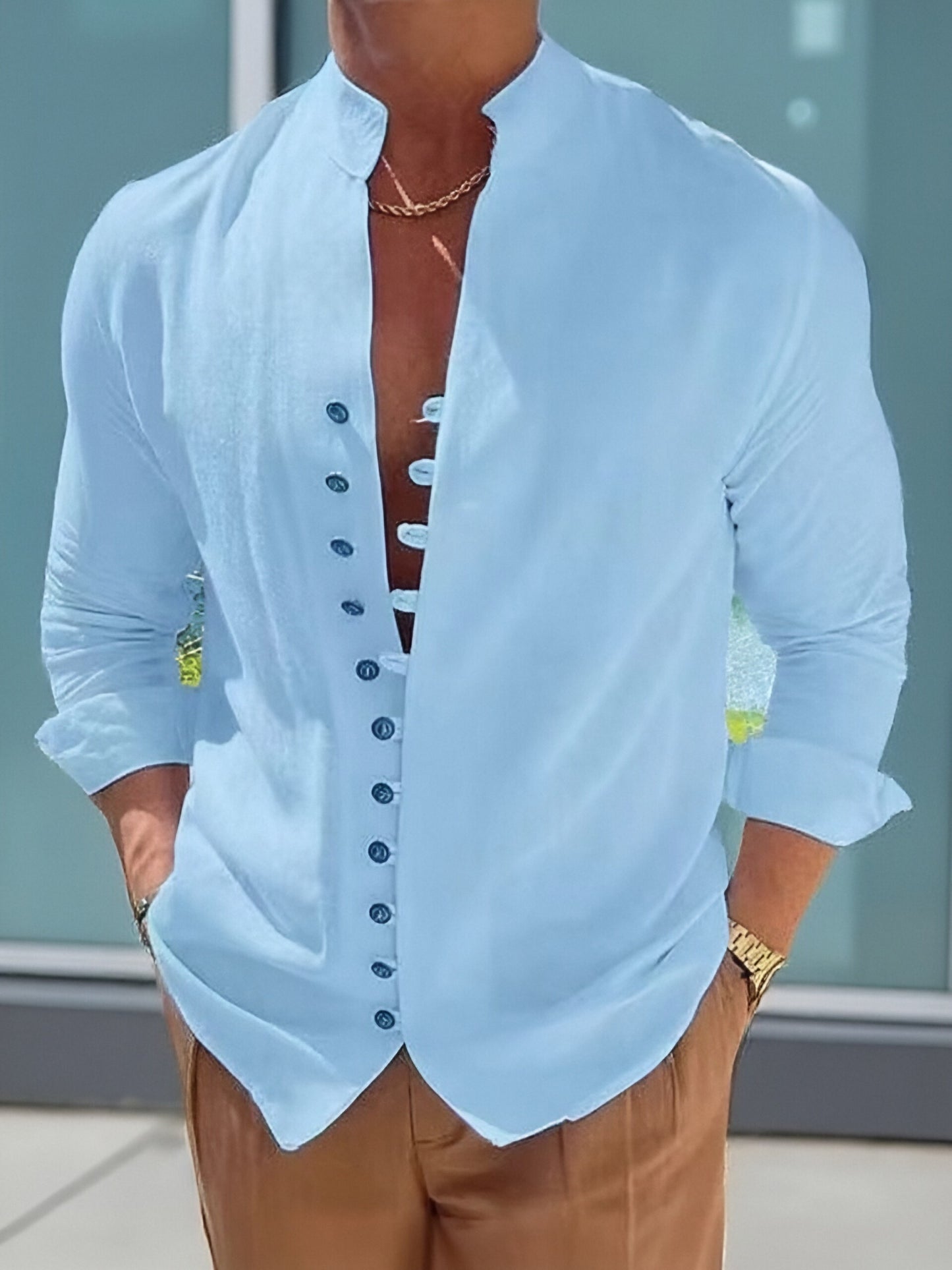 【Cumpără 1 primești 1 gratis】【S-3XL】Cămașă casual pentru bărbați cu guler stand cu nasturi_4035537