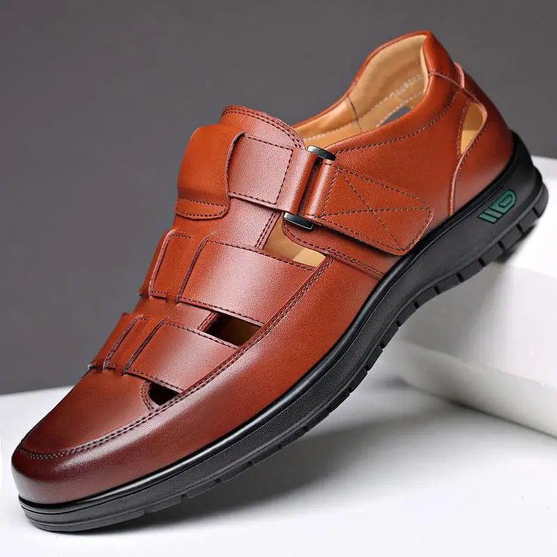 ✨👞【38-44】2025 Vară Sandale Bărbați Piele de vacă Respirabil Hollow Anti-alunecare Casual