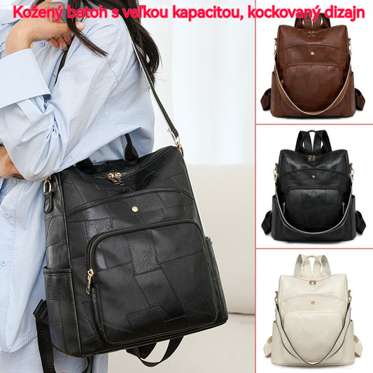 👜🌟 Mochila de piel de gran capacidad  Diseño a cuadros elegante y moderno