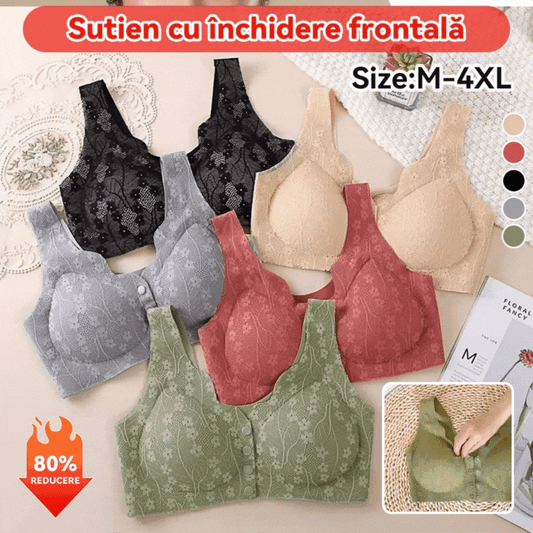 😍【Pachet de 5 bucăți】Sutien fără fir pentru femei cu nasturi în față ❤️【40-100kg】