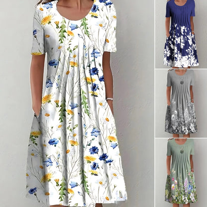【40-100KG】Rochie de damă cu imprimeu, decolteu rotund, la modă, primăvară-vară 2025-4045180