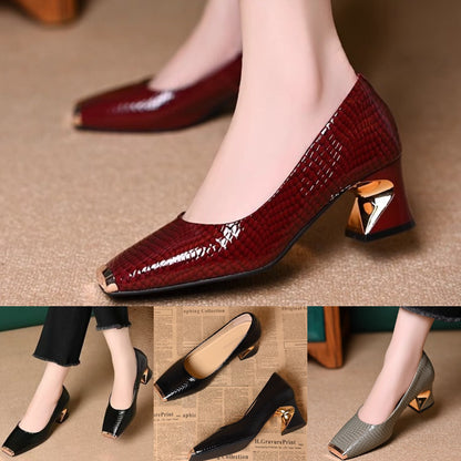 👠✨【35-42】Eleganckie francuskie buty na masywnym obcasie, z modną fakturą i subtelnym odkryciem