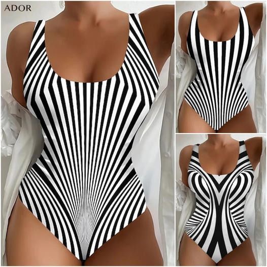 👙【S~6XL】Costum de baie întreg cu dungi, croială care subțiază, material elastic și cu uscare rapidă.
