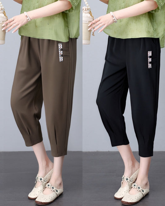 Pantaloni noi de vară subțiri din bumbac și in, cu nouă puncte_4045765