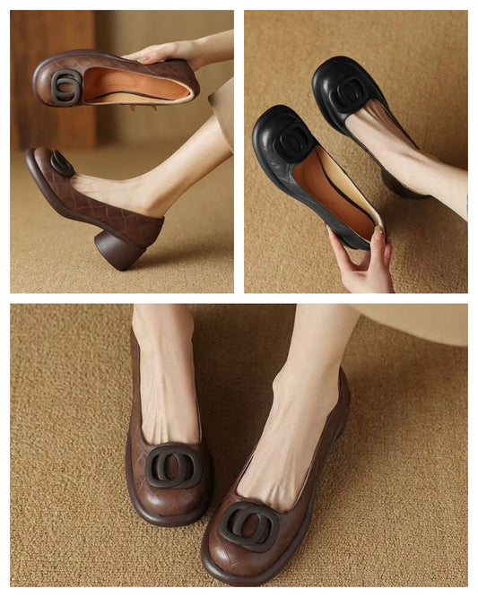 【35-40】2025 Pantofi versatili din piele moale  Toc gros retro de 4 cm Vârf rotund la modă_4040507