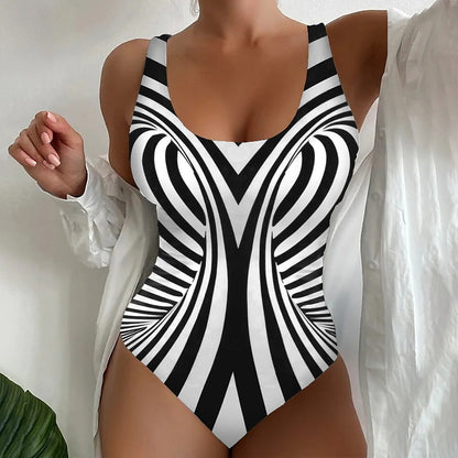 👙【S~6XL】Costum de baie întreg cu dungi, croială care subțiază, material elastic și cu uscare rapidă.