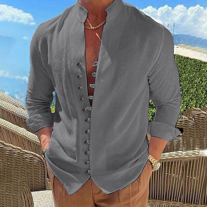 【Cumpără 1 primești 1 gratis】【S-3XL】Cămașă casual pentru bărbați cu guler stand cu nasturi_4035537