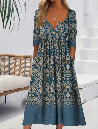 【S-3XL】Rochie Nouă de Damă 2025 cu Imprimeu la Modă și Buzunare  Stil Casual & Lejer  Must-Have Vara_4045769
