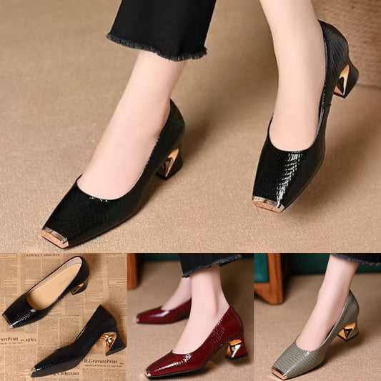👠✨【35-42】Eleganckie francuskie buty na masywnym obcasie, z modną fakturą i subtelnym odkryciem