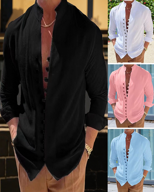【Cumpără 1 primești 1 gratis】【S-3XL】Cămașă casual pentru bărbați cu guler stand cu nasturi_4035537