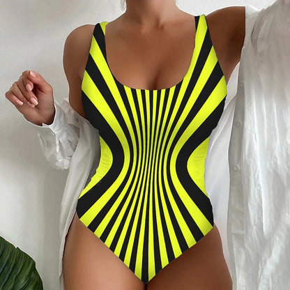 👙【S~6XL】Costum de baie întreg cu dungi, croială care subțiază, material elastic și cu uscare rapidă.