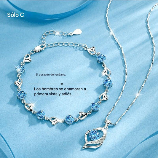 ✨💎 Nuevo conjunto de collar y pulsera “Corazón del Océano” – elegante, romántico y perfecto para regalo.