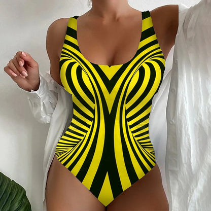 👙【S~6XL】Costum de baie întreg cu dungi, croială care subțiază, material elastic și cu uscare rapidă.
